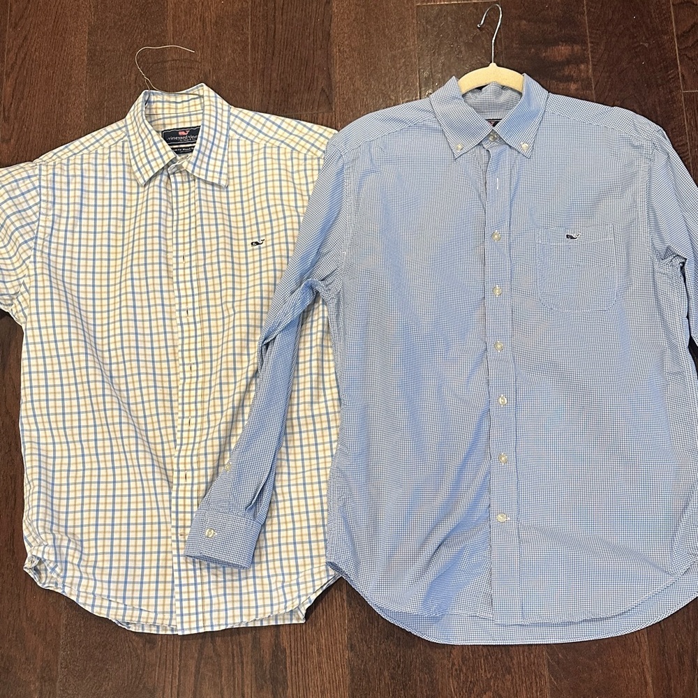 Vineyard Vines Blue and White Plaid and Solid Shirts